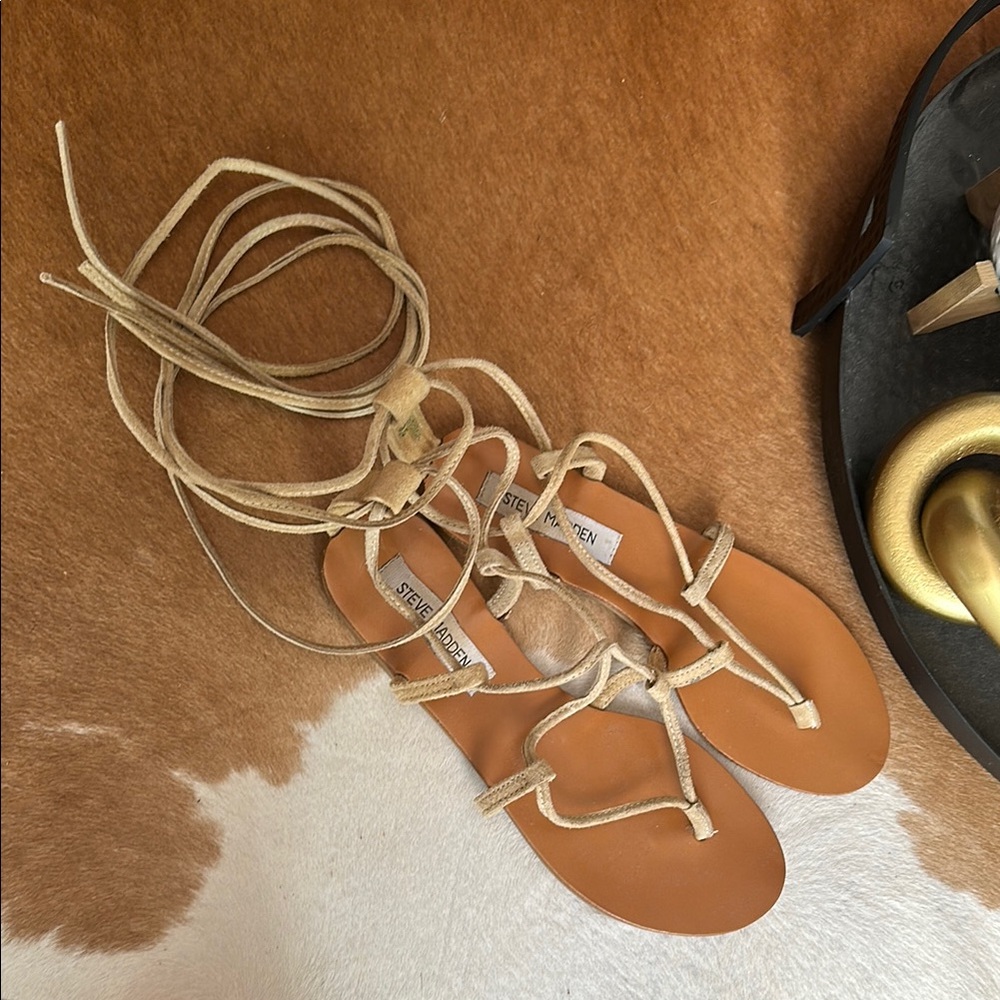 Steve Madden Tan Suede Ankle Wrap Tie Sandals